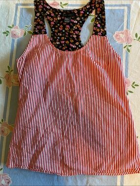 Floral & Stripe Racerback Tank Top - Red/Black